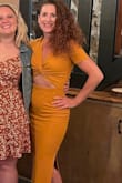 I've worn this dress to a couple of brunches already. It is stretchy but runs true to size. I got so many compliments! The color is beautiful and the cutout is very flattering! - Stacey Z.