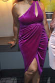 Wore this to a "shades of pink" breast cancer fundraising event. Amongst the beautiful ladies in all shades of pink this dress was definitely a standout. I got tons of compliments. It was snug and I needed help to close the zipper which is placed under the left arm, but the dress has a lot of stretch which made it a dream to wear. Also, happily, my bra was not visible through any of the keyholes.  And the gathering over the tummy was nice for hiding some of my tummy.  Love this dress! - Liana J.