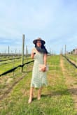 Love this dress. It fits true to size. It is the perfect spring/summer dress. I originally purchased the green color and loved it so much I also purchased it in red and both fit exactly the same. Wore both dresses to various vineyard trips. - Erin D.