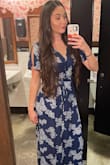 I loveeddd wearing this dress!! So pretty and flattering on. I got the navy blue one and it's beautiful. A little long had to get it hemmed. I'm 5'5" and about 155lbs and a medium fit great. - Chelsea F.