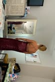 Love the fit of this dress. The front is so flattering! I have had 3 kids in The past 3 years with my last pregnancy being a twin pregnancy and this dress definitely conceals the mom pooch! The only reason I may return is because of how open the back is. Such a beautiful dress I just don't know if I feel confident enough for my back to be out like that. - Courtney R.