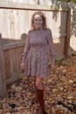 Very beautiful dress. Size Small. Fits true to size. Flatters waist line. Comfortable sheer material. Wore to a wedding in the fall and got so many compliments. - Mary-Jo W.