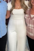 I wore this for my engagement party and got so many compliments! I'm 5'9 and it's hard to find pants that don't run short, this fit perfect. The quality is very high end and the fabric is really great. It isn't see through at all for being WHITE! I loved it so much I can't wait to wear it again! - Michelle M.