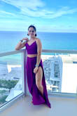 This two piece is sexy! I wore this when I went to Miami and Vegas and got lots of compliments from strangers. Just beware the thigh slit goes all the way up. 100% recommend this two piece when you want to sparkle for the entire night. - Jess J.