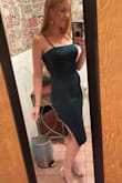I rarely write reviews but I always refer to them for help with sizing and the overall response of womens purchase. Online shopping is so difficult! But this is where that changes - this dress is AMAZING! It is exactly as it looks, I got the green color and it was just as pictured. Using reviews I purchased a small, even though I'm usually a medium. I run a size 6-8 in dresses. I have a small waist but some curvy hips, which is what made choose the option that it runs a little small - but I wouldn't size up because this dress was designed to hug your body. The material is where I was truly impressed, it is thick and it moves with you, the lining layer underneath is well made and extremely soft. I will be purchasing this in every color I can! What a dress!!!!!!!!!! Don't even hesitate :) - Rebecca P.