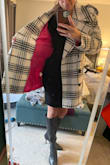 I initially ordered a large but when I tried it on I was swimming in it. It's a boxy cut so it's not super flattering but I loved the pattern and the pop of pink inside!!!! So I exchanged it for a medium. I'm tall and about 160# for reference. Def size down. - JESSICA W.