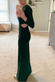 I absolutely love this dress! I feel like it hits you in all of the right places. I will say that the slit is a little too high for my liking but more so when I'm sitting down.  The length is surprisingly decent.  I'm wearing 2.5 inch heels but I don't think I would wear anything higher. - Stephanie B.