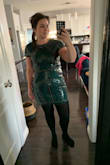 I love the dress, it's a beautiful color. The sequins are well sewn on, and the quality of excellent. The website recommended a Large to me based on my details above and I wish I had gone with an XL. It still fits and I'll wear it, but it's very short and quite tight. But I am still happy! - Shelly H.