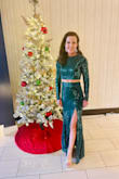 I ordered this dress in both green and black. I got an xsmall in the green and small in the black. The xsmall fits the best (I'm normally an xsmall), but the small wasn't a bad fit either. It's just a tad big at the top. I ended up keeping both dresses. I haven't worn the black out yet, but I plan to pair it with red shoes and red earrings. I wore the vibrant green to an event with gold shoes and earrings and got many compliments. I loved it!  It was very comfortable and didn't bother me all night.  I like the uniqueness of this set. It was different than what most other women were wearing. I did lose a few sequins, but I think this was a great dress for the price! - Samantha S.