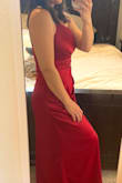 Color is stunning, cut is great, it came with a hole in the side seam -unfortunate, but fixed when I had it hemmed. Slit is very revealing, so the tailor threw a stitch in to close it a bit. Over all, I'd recommend this dress. - Emily W.