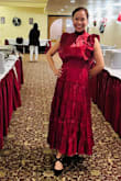 It fits perfectly on my body but just a little bit long for me. I love the look of the dress overall. I wore it a Christmas Party and it was perfect, received tons of compliments that they like my dress. It was kinda expensive though and wish it was included in the 50% off sale then it would have been better. - Jo A.