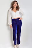 I vary between Small and Medium in Lulus pants and kept the Medium because the waist does not give at all. Was worried that they'd stretch too much when wearing and get baggy but they did not. They do run long and I had them tapered a bit as well when I had them hemmed so that my shoes would show. Really happy with how they turned out. My photos don't do the color justice at all--it really pops. Wearing with a Lulus top that I ordered in summer and it worked well, tons of compliments all night and from pics! Super comfy also. - Lindsey S.