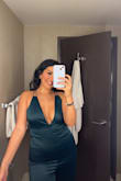 I love this jumpsuit so much!! I've been looking for the perfect emerald green and finally found it with this jumpsuit. I wore it for New Years Eve and it was amazing. So comfortable, true to size and looks great on warmer skin tones with gold jewelry. Definitely will be re-wearing in the future. I apologize for not getting a picture of the back but it's so cute as well!! Couldn't recommend this jumpsuit more. - Samantha N.