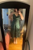 This dress is so flattering and perfect for any fall/winter/spring occasion. I am on the shorter size and the midi length worked great for me and with heels. Given my weight and height, Lulus recommended a medium but with my other dresses, I always wear a small. I ordered a small instead and am so glad I did! I think I would have been swallowed in the medium. I had the straps pulled tight so my boobs were completely covered and I did wear a strapless bra. I do think this dress would fit people with a larger bust, and you should size down if you are not that. Overall, it's a cute dress with lovely detail and I would recommend!! - Carson C.