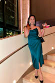 I ordered this dress for a New Year's Eve party and I absolutely love it! Beautiful emerald satin color. Very comfortable and fits perfectly, though a bit longer on me but I didn't mind at all. Got so many compliments! - Sofia K.