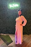 The dress is nice, flowy, and airy. Its a wonderful combination of modesty with a hint of sexiness with the slit. I love it! - Brianna Y.
