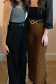 I wore these for a little NYE party I hosted, and I got tons of compliments. They're perfect for holiday events when you want something with a little sparkle but also want an elastic waistband so you can comfortably enjoy all the festive foods and drinks. I thought the length was perfect (not quite cropped, but stylish). I wore 2.5 in heel boots but easily could have worn them with flats. I definitely recommend adding a belt to help define the waist, as they can look a bit frumpy otherwise. Overall, I'm happy with these and will definitely wear them again. - Carrie R.