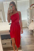 I went back and forth on getting this dress for 2 weeks. I wasnt sure if it would fit right or look good and the reviews were mixed about the front slit.. Let me just say, the dress fit perfectly!!! It looks so beautiful and fits in the all the right places. It even covers the belly pouch. I wore to a wedding and highly recommend!! - Jacquelyn E.