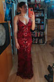 This dress is beautiful. Fits true to size, I am tall and it still was long enough. - Anna N.