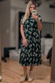 Wearing this dress for a baptism. Love the color and pattern! I normally am a medium in Lulu's but I downsized to a size small (after reading other reviews) and it fits great! The waist has a lot of stretch to it so downsizing wasn't an issue. - Allison C.