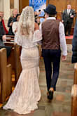 This dress was exactly what j always dreamed of wearing on my wedding day! It fits like a glove. It was sexy yet elegant. I wore it over the shoulder for the ceremony and above the shoulders during the reception for comfort. The dress is everything from unique to boho to southwestern to elegant. I keep getting compliments days after the wedding! - Melanie R.