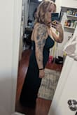 This is an amazing dress! I do need to tighten the straps a little bit, they are not adjustable, so I get a little extra lift and coverage. Such a thick material, no bras or undergarments are needed unless you need to do some shaping on the tummy or butt. Drags the ground on me... But with a heel. It's fine. The slit looks and feels best when parted on the left leg. - Sonia S.