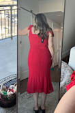 This dress makes me feel so girly and feminine. Its extremely comfortable and the straps tie so its adjustable to your bust and shoulders. The square neck is so flattering and the material doesnt cling to my stomach. Its a good length. Im wearing this to a spring outdoor wedding - Sydney B.