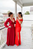 This dress was perfect for a formal winter wedding! Got so many complements on what a unique and beautiful dress! The color is a bit more deep red than burgundy. My cousin was wearing a true red dress and it looks pretty orange compared to my dress. Absolutely loved this dress and only required a little bit of boob tape to keep the girls in place! - Caitlin S.