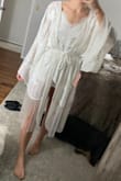 Definitely a little cheeky in the back since it goes up shorter on the sides but I am wearing with a robe for my wedding day so it works! - Andrea F.