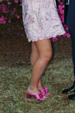 SO pink and sparkly and shiny! just like the picture! comfortable and not too tall! - Emily C.