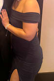 This dress fit me snug but comfortably. I probably could have even gone a size up but I was worried about the middle being too loose. I'm nearly flat chested but bottom heavy (big bum and thighs). Length was good with 2-3in heels, didn't drag on the ground. Got a lot of compliments. - Shawna J.