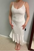 I love the fabric; it is lined, so not at all see-through. I bought it for pre-wedding activities or our reception. I will probably buy shapewear and pasties to wear with it. I also bought the "your favorite girl" and "true as can be" dresses in white and this one is both my fiancé's and maid of honor's favorite of the three. - Annemarie R.