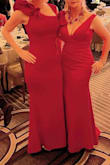 The dress arrived a little later than I expected. But when I got it I was thrilled!! It's fantastic quality for the price. It was not thin or see-through at all. The ruffle on the shoulder was full and gorgeous, beautiful rich red color. I got tons of compliments. HIGHLY recommend! - Amy P.