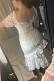 Measurements: 5'2, 40" 30" 42" 160-165lbs, 36DD-36DDD. Size ordered: L
I wanted to like it, but it just fit me so weird. The bottom and middle section were fine, but I don't think it's meant for people with big boobs. The torso part ended up looking short? Like my nipples were going to pop out if I moved. I think my shoulders might be too broad for it as well due to the sleeves feeling very tight. But that also may be due to my boobs being too big. Warning, Sleeves have no stretch to them. I also wish the zipper in the back was nicer, it felt clunky, and didn't match the dress. - Megan W.