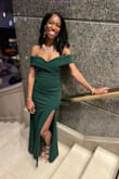 Wore this to a wedding got endless compliments. I ordered an XS and it hugged every curve. The shoulders are a little annoying and make it hard to dance and limits overhead movements. However overall it is an elegant dress made of good quality material. - Iris A.