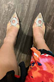 I had been eye balling these FOREVER!! Got a coupon and ran straight to my cart. I originally ordered a 7 bec I wanted them to be snug and not flop around. My left foot hung a tad bit off the edge so exchanged (super quick thx lulus!! <3) for the 7.5. I Can wear a 7 or 7.5 so wasnt sure which to go with. 7.5 was absolutely perfect!! My feet are wide & the plastic is stretchy and clingy and does not cut into my feet at all. They are very comfortable! 

What a unique pretty pair of shoes. 
ABSOLUTELY ADORE!!  So happy with this purchase. - Karli C.