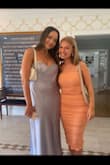Wore this to a cocktail hour event at my university and couldn't love it more! The ruched material is so slimming and the dress hugs in all the right places! It is also the perfect length where it serves as a maxi if you're short like me, or a midi if your height is average to tall! The color is gorgeous as well. Would buy this dress in every color, I love it! - Ali P.