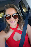 Love this red bodysuit! Was very comfortable material and very flattering. I have a smaller chest, but the neckline was very flattering for me. - Kelsey L.