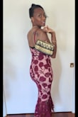 This dress runs big so size down. It is a rather thick material but a nice fit. Loose under the underarm area. I added padding to the boob area for a fuller look. Overall loved the dress. I am 5'7 small upper. - Shalece S.