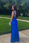 My measurements are exactly the same as the model's (just a little bit shorter than hers) but the dress does not look the same on me compared to her. The area around the chest is huge and the sides are like very loose. I had to pin it for it to fit which it did but I would have loved for it to fit by itself. Also, the zipper's placement is very awkward and doesn't really help loosen the dress to put on. Other than those things, the material and color of the dress is amazing. Its silk material is not like the ones from Macy's or JCPenney where they wrinkle very easily. This one is thick and high quality and I didn't get a single wrinkle despite running and dancing all night. The color looks exactly like the photo and it looks great! I wish there was an XXS option:) Go like these pics on my insta @jandyng :) - Jandy N.