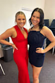 This jumpsuit is perfect for any occasion. It fits perfectly around my shoulders ( I have broad shoulders) the waist is perfectly. It gives you a party in the front and in the back. Let's you be a little scandalous in the front but cute in the back with the cross back. Watch out for cold hands though! - Paige L.
