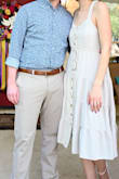 I liked the dress a lot but it's not as white as it looks in pictures, it's more beige. It still worked well for my wedding shower. I also had to use dress tape to keep the spaces between the buttons lined up on the top. - Lily H.
