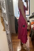 Love this dress! I'm usually between a small and medium and the only size left was a small so I went for it. A tiny bit tight but not uncomfortably so. The zipper is a little tricky especially when going over the seam at the waist so I just be careful with it. I think it'll look great once steamed and dressed up for the wedding I'm attending. - Brianna S.