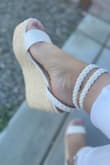 These wedges are great, they are tall but sturdy, I don't feel like I'm going to break an ankle. The front strap is a little tight but I think after a couple wears it should give and break in. These can easily be worn with anything from dresses to shorts. - Whitney F.