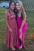 This dress is gorgeous and has the pleated look! I bought it for my sorority formal and can wear it to other events! The dress also has shimmery threads that make it look more formal and I love the adjustable tie straps. Got many compliments throughout the night - Sydney T.