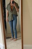 Short girl problems. I didn't think it looked good unless tucked but even when tucked, there is so much fabric that it poofs my pants out. If I had a longer torso it would work. It's way soft! - Annie F.