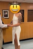 Wore this to my courthouse wedding at it was perfect! It's classy and elegant but also has a beachy vibe to it. The neckline and length were modest but the one-shoulder and thigh slit gave it a little something extra. The material was tight and comparable to spandex, but it wasn't so tight I couldn't breathe. The ruching on the sides also made my waist look very good. I loved this dress and can't wait to rewear it for more wedding events in the future!! - Erika B.