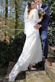 I was looking for a wedding dress on a budget, and came across this one. I selected a size M for this dress, after carefully reading the sizing information and reading some reviews. Once it arrived, it was love at first sight! Not only it fits perfectly, the fabric looks amazing. It is thick and rich, does not look cheap at all! And the dress did not need to be ironed. The only bad side is that I have big arms, and the fabric did no stretch so much there. But still fit good! I received so many compliments. It was an absolutely amazing purchase. Note that I ordered it from Germany! It took about 12 days to arrive, so big kudos to the delivery as well! Beautifully packed with a dress protector. Follow me on instagram @chamorrovic :) - Victória C.