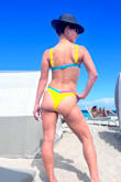 This suit is great! It really shows off the ASSets and the modesty padding does a good job of lifting and giving this member of the IBTC a great push-up. It's bright and unique and everyone loves it! Just know it's more of a thong than it's not. - Johanna S.