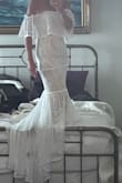 The fit was perfect, however, the zipper was stiff and hard to zip on the cross seam halfway up. It definitely has a beige undertone under the white lace. Very comfortable and lots of room to sit and move around in. Just not for me. - Jennifer W.